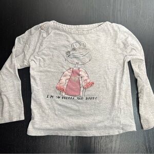 Pink Bunny Graphic Long Sleeve Gray Tee